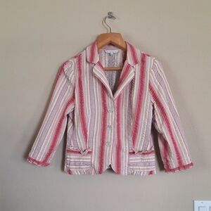 Vtg Cotton Cabi Blazer Y2k Ruffle Stripes Quilted
